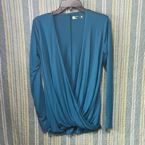 Xersion Teal Draped Long Sleeve Blouse